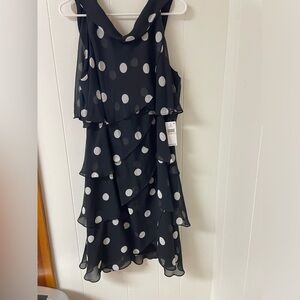SLNY Women's black Layered Polka Dot Chiffon Dress‎ - Size 18w NWT